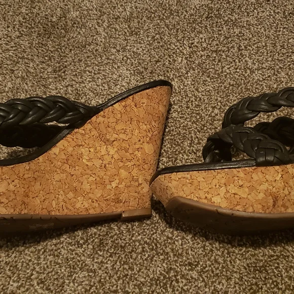 Jessica Simpson Black Leather Upper/Cork Wedges size 10 - Picture 5 of 6
